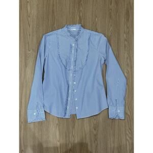 J.CREW Women's Striped Cotton Ruffled Button-Up - Size 2